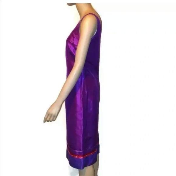 Vintage Jillian Jones Purple Silk Beaded Cocktail Dress Sleeveless Zip Back - Picture 2 of 13